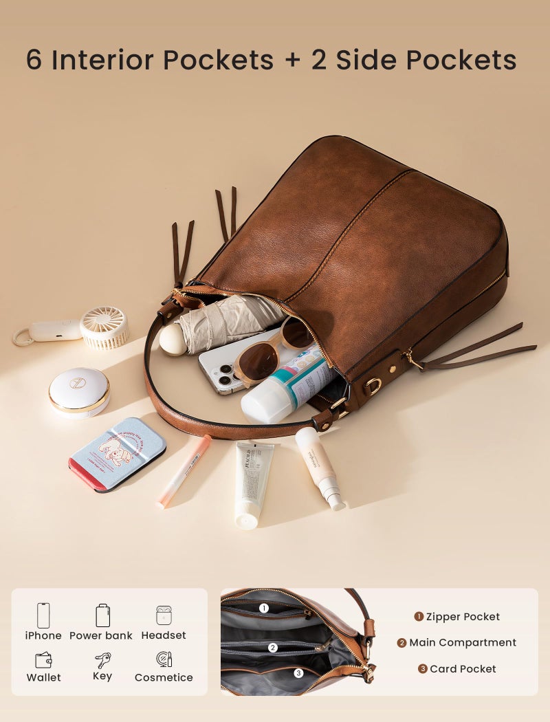 Realer Purses for Women Handbags Ladies Hobo bag Bucket Purse Medium Designer Faux Leather - Image 4